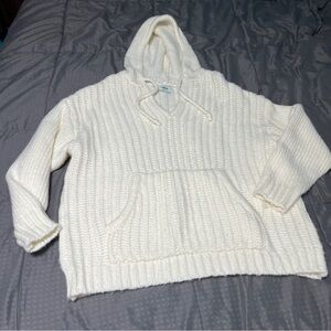 aerie cream Off White hooded Pull Over sweater Kangaroo Pocket Size xs